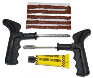 A standard tire plug kit.